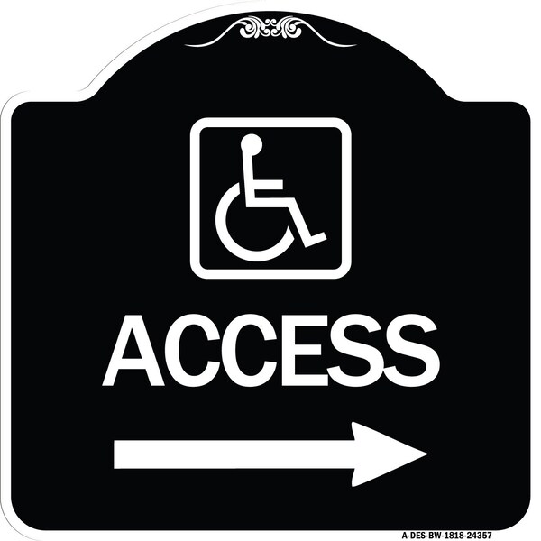 Access W/ Updated Isaand Right Arrow Heavy-Gauge Aluminum Architectural Sign, 18" H, BW-1818-24357